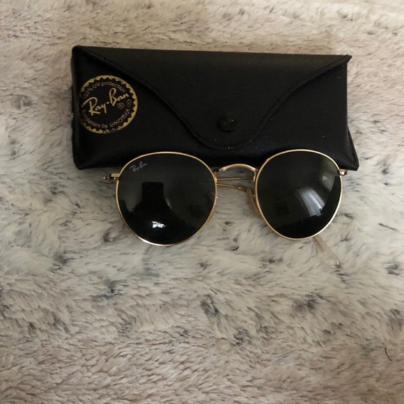 ray ban round gold black